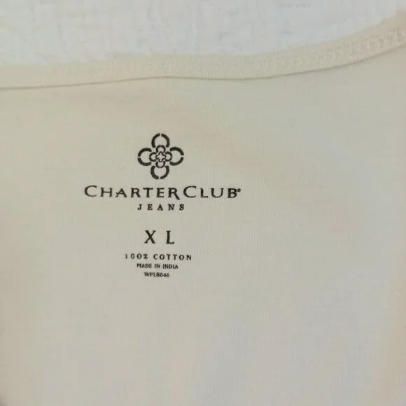 Charter Club T-Shirt XL Womens Floral 100% Cotton Short Sleeve Ivory & Red - Picture 2 of 6